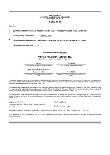 Thumbnail Vishay Precision Group
 10-Q Quarterly Report FY2016 
