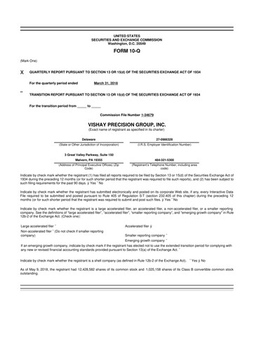 Thumbnail Vishay Precision Group
 10-Q Quarterly Report FY2018 
