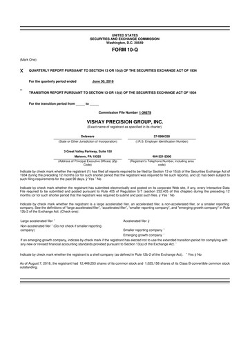 Thumbnail Vishay Precision Group
 10-Q Quarterly Report FY2018 