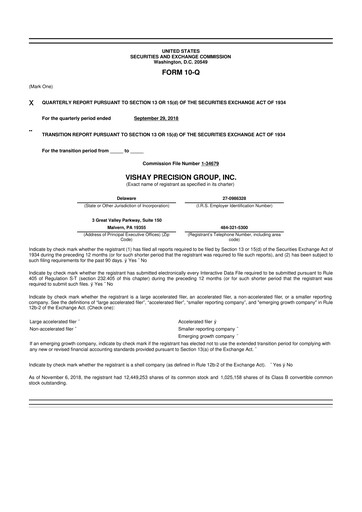 Thumbnail Vishay Precision Group
 10-Q Quarterly Report FY2018 