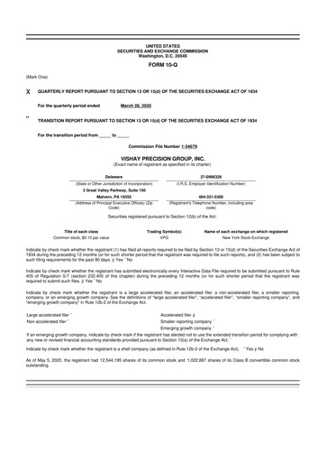 Thumbnail Vishay Precision Group
 10-Q Quarterly Report FY2020 