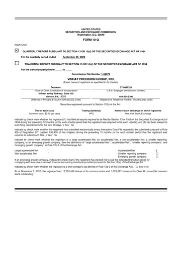 Thumbnail Vishay Precision Group
 10-Q Quarterly Report FY2020 
