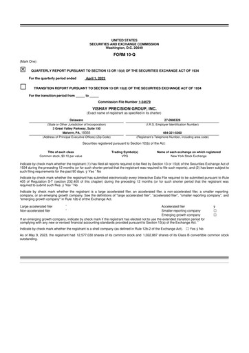 Thumbnail Vishay Precision Group
 10-Q Quarterly Report FY2023 