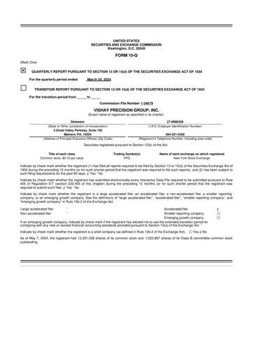 Thumbnail Vishay Precision Group
 10-Q Quarterly Report FY2024 