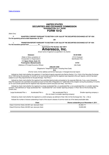 Thumbnail Ameresco
 10-Q Quarterly Report FY2011 