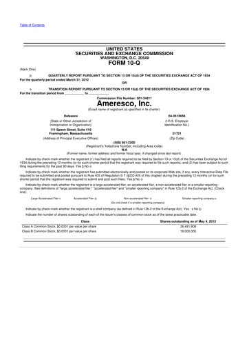 Thumbnail Ameresco
 10-Q Quarterly Report FY2012 