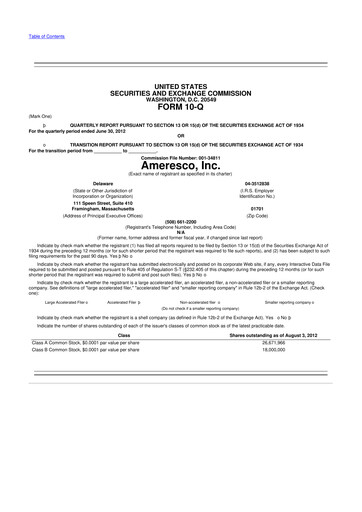 Thumbnail Ameresco
 10-Q Quarterly Report FY2012 
