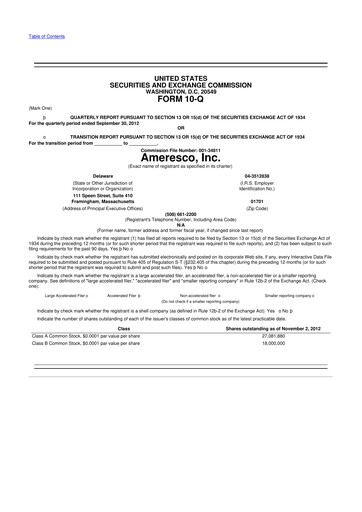 Thumbnail Ameresco
 10-Q Quarterly Report FY2012 