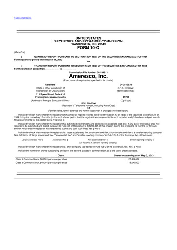 Thumbnail Ameresco
 10-Q Quarterly Report FY2013 