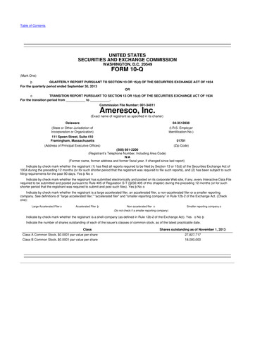Thumbnail Ameresco
 10-Q Quarterly Report FY2013 