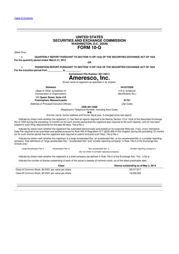 Thumbnail Ameresco
 10-Q Quarterly Report FY2014 
