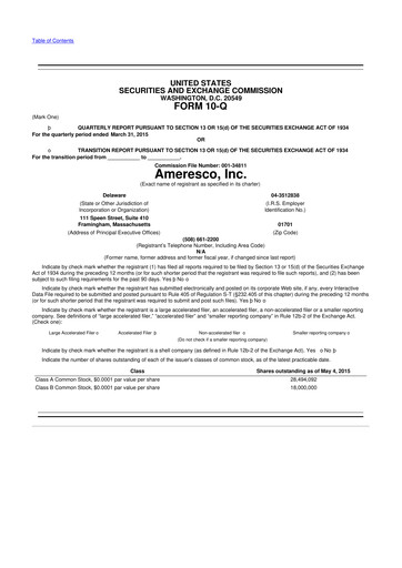 Thumbnail Ameresco
 10-Q Quarterly Report FY2015 