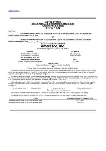Thumbnail Ameresco
 10-Q Quarterly Report FY2015 