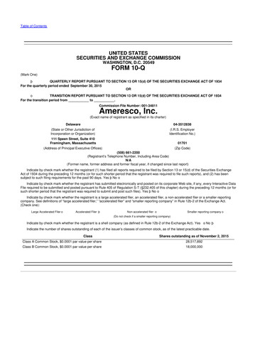 Thumbnail Ameresco
 10-Q Quarterly Report FY2015 