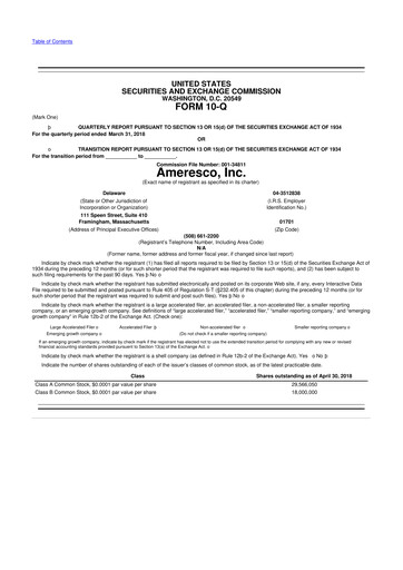 Thumbnail Ameresco
 10-Q Quarterly Report FY2018 