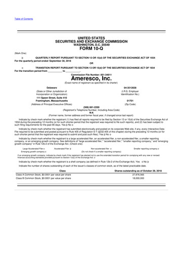 Thumbnail Ameresco
 10-Q Quarterly Report FY2018 