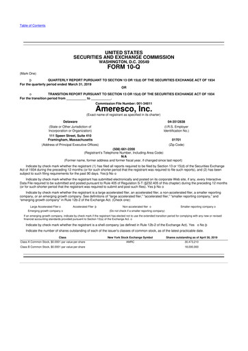 Thumbnail Ameresco
 10-Q Quarterly Report FY2019 