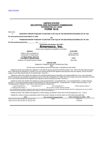 Thumbnail Ameresco
 10-Q Quarterly Report FY2020 