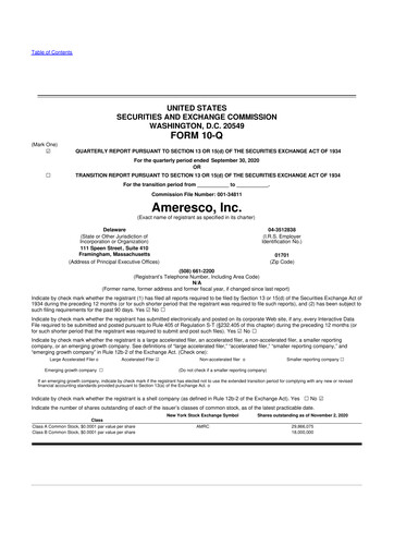 Thumbnail Ameresco
 10-Q Quarterly Report FY2020 