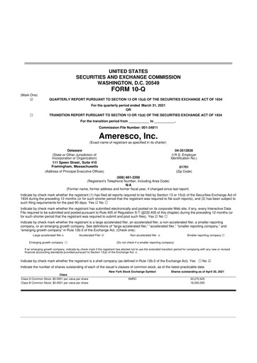 Thumbnail Ameresco
 10-Q Quarterly Report FY2021 