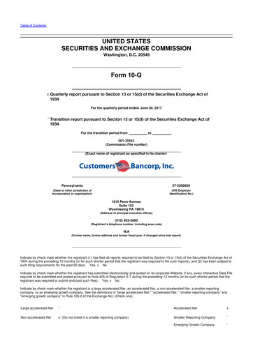 Miniature Customers Bancorp
 10-Q Rapport trimestriel 2017 