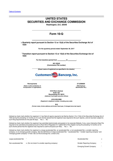 Miniature Customers Bancorp
 10-Q Rapport trimestriel 2017 