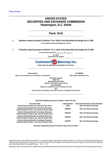Miniature Customers Bancorp
 10-Q Rapport trimestriel 2019 