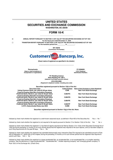 Miniature Customers Bancorp
 10-K Rapport annuel 2020