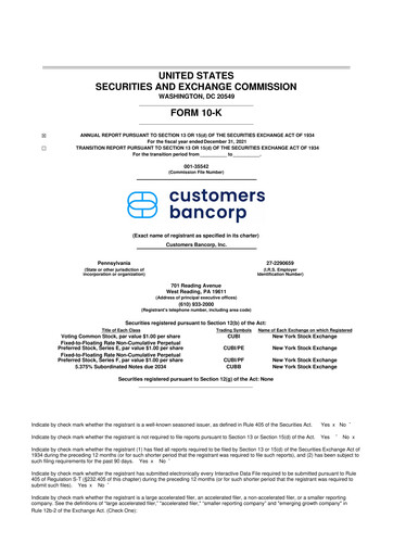 Miniature Customers Bancorp
 10-K Rapport annuel 2021