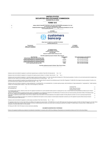 Miniature Customers Bancorp
 10-K Rapport annuel 2022