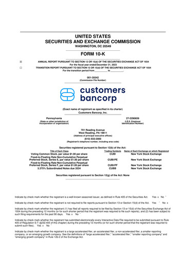 Miniature Customers Bancorp
 10-K Rapport annuel 2023