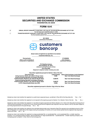 Miniature Customers Bancorp
 10-K Rapport annuel 2024