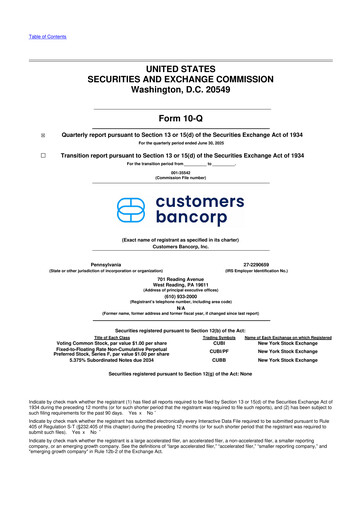 Miniature Customers Bancorp
 10-Q Rapport trimestriel 2025 