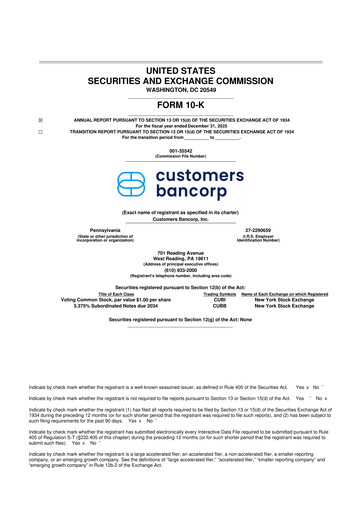 Miniature Customers Bancorp
 10-K Rapport annuel 2025