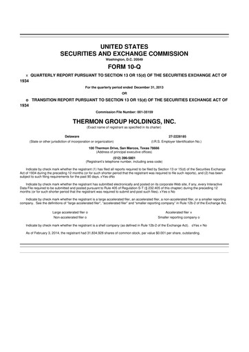 Miniature Thermon Group 10-Q Rapport trimestriel 2014 