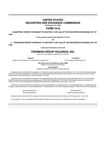 Miniature Thermon Group 10-Q Rapport trimestriel 2015 