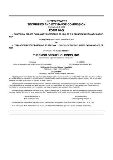Miniature Thermon Group 10-Q Rapport trimestriel 2015 