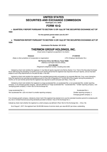 Miniature Thermon Group 10-Q Rapport trimestriel 2018 