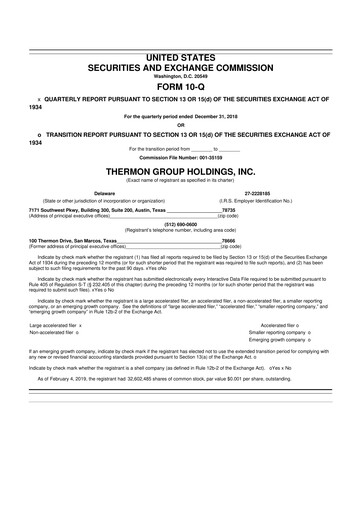Miniature Thermon Group 10-Q Rapport trimestriel 2019 