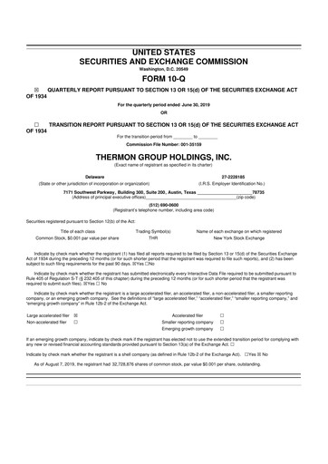 Miniature Thermon Group 10-Q Rapport trimestriel 2020 