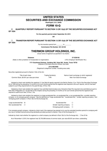 Miniature Thermon Group 10-Q Rapport trimestriel 2020 