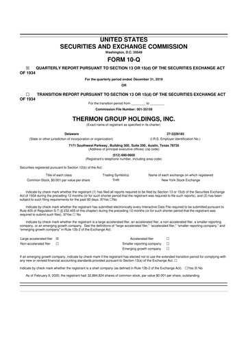 Miniature Thermon Group 10-Q Rapport trimestriel 2020 