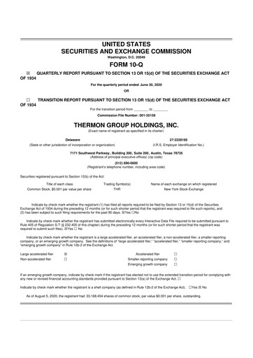 Miniature Thermon Group 10-Q Rapport trimestriel 2020 