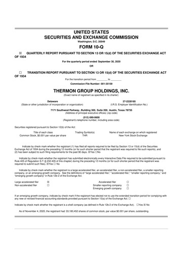 Miniature Thermon Group 10-Q Rapport trimestriel 2020 