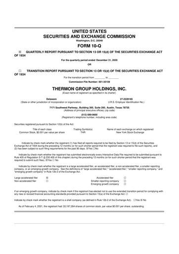 Miniature Thermon Group 10-Q Rapport trimestriel 2020 