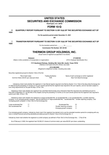 Miniature Thermon Group 10-Q Rapport trimestriel 2022 