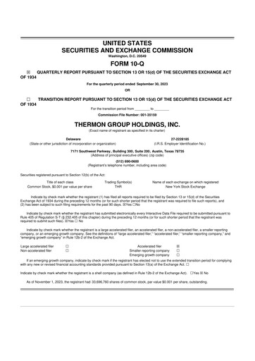 Miniature Thermon Group 10-Q Rapport trimestriel 2024 