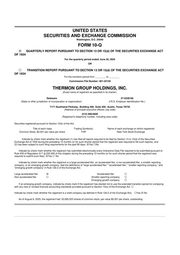 Miniature Thermon Group 10-Q Rapport trimestriel 2026 