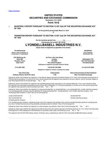 Vorschaubild LyondellBasell 10-Q Quartalsbericht 2019 