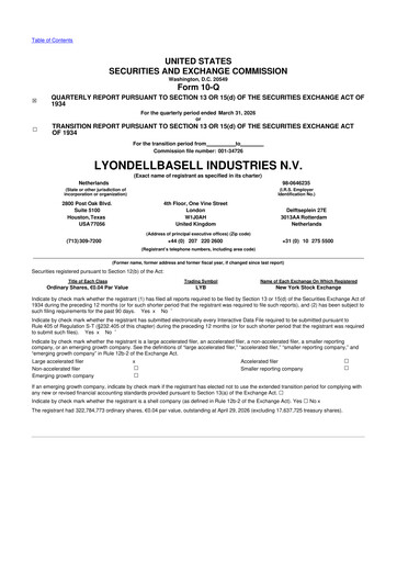 Thumbnail LyondellBasell 10-Q Quarterly Report FY 